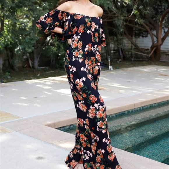 Off shoulder Floral Print Jumpsuit black - Picture 2 of 5